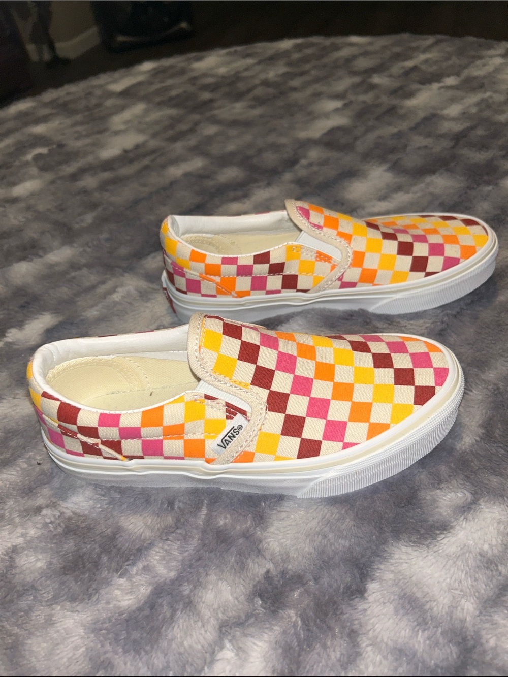 Vans Kids Checkerboard Slip-On Sneakers - Pink, Orange, Yellow, Cream